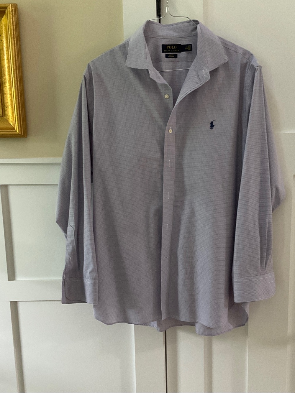 Polo by Ralph Lauren Navy Pony Light Blue Micro-Check Dress Shirt